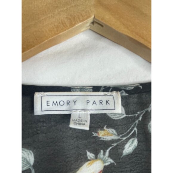 Emory Park Floral Print Open Cardigan size Large Black AS IS - Picture 2 of 7